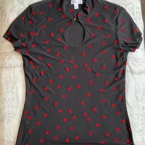 J for Justify Black Top with Red Heart Accents